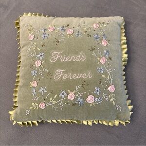 Two's Company Olive Pillow with Floral Embroidery